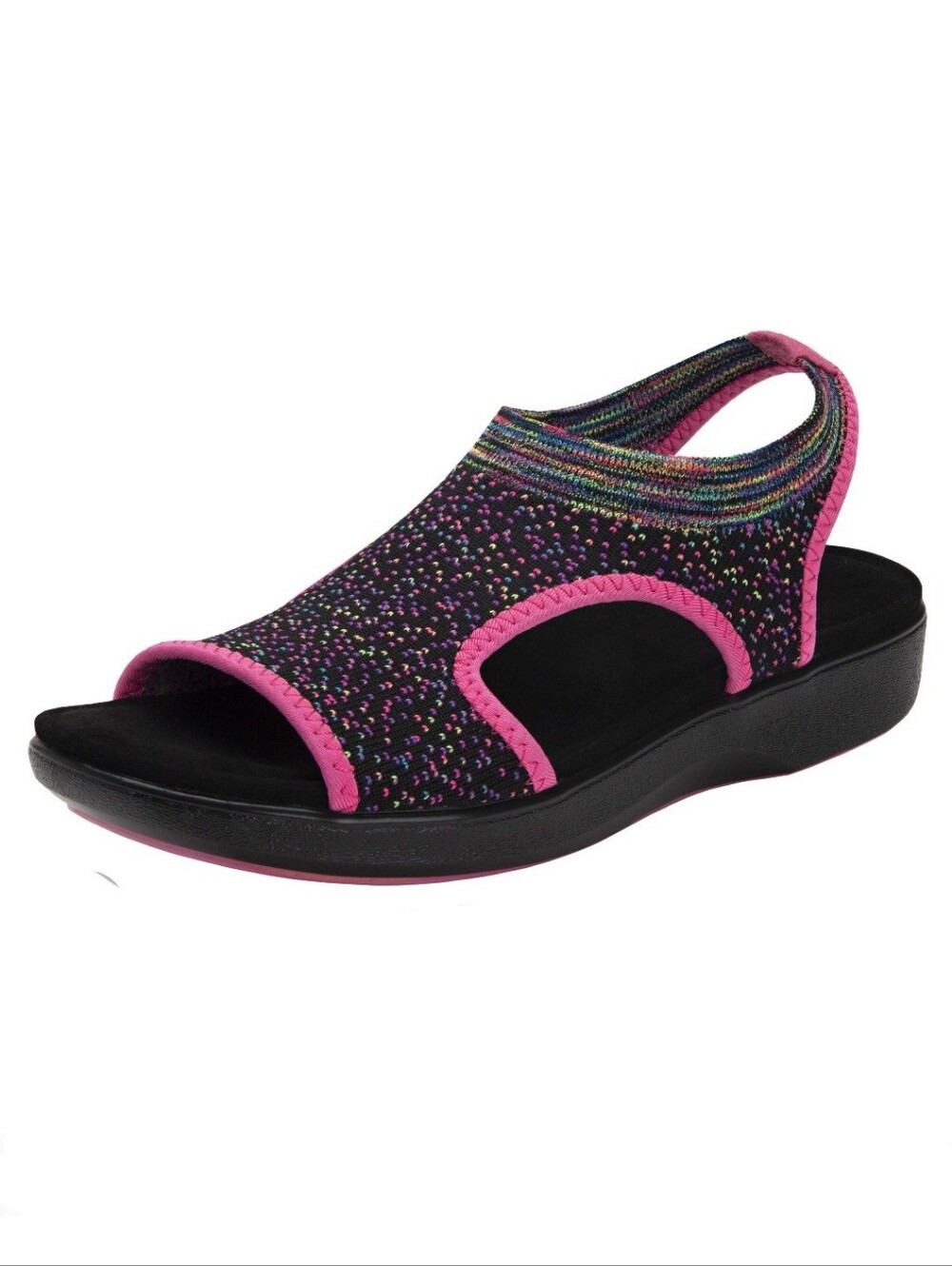 Traq by Alegria Black Knit Slingback Sandal with Pink Trim Womens Size 10